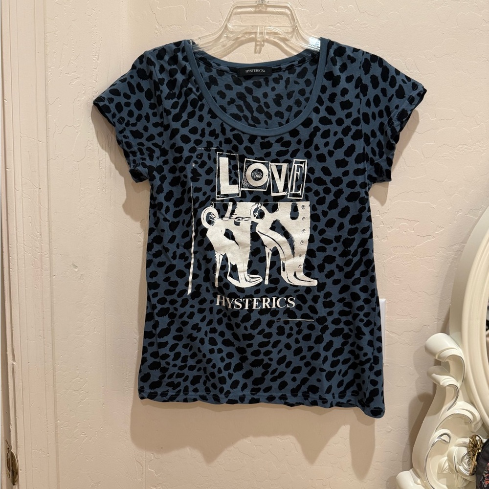 Hysteric Glamour Love Shoe Graphic Blue Leopard tee free size